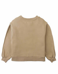Faustina Sweater with Contrast Hand Blanket Stitching and Poodle Cheerful Appliqué (Beige)
