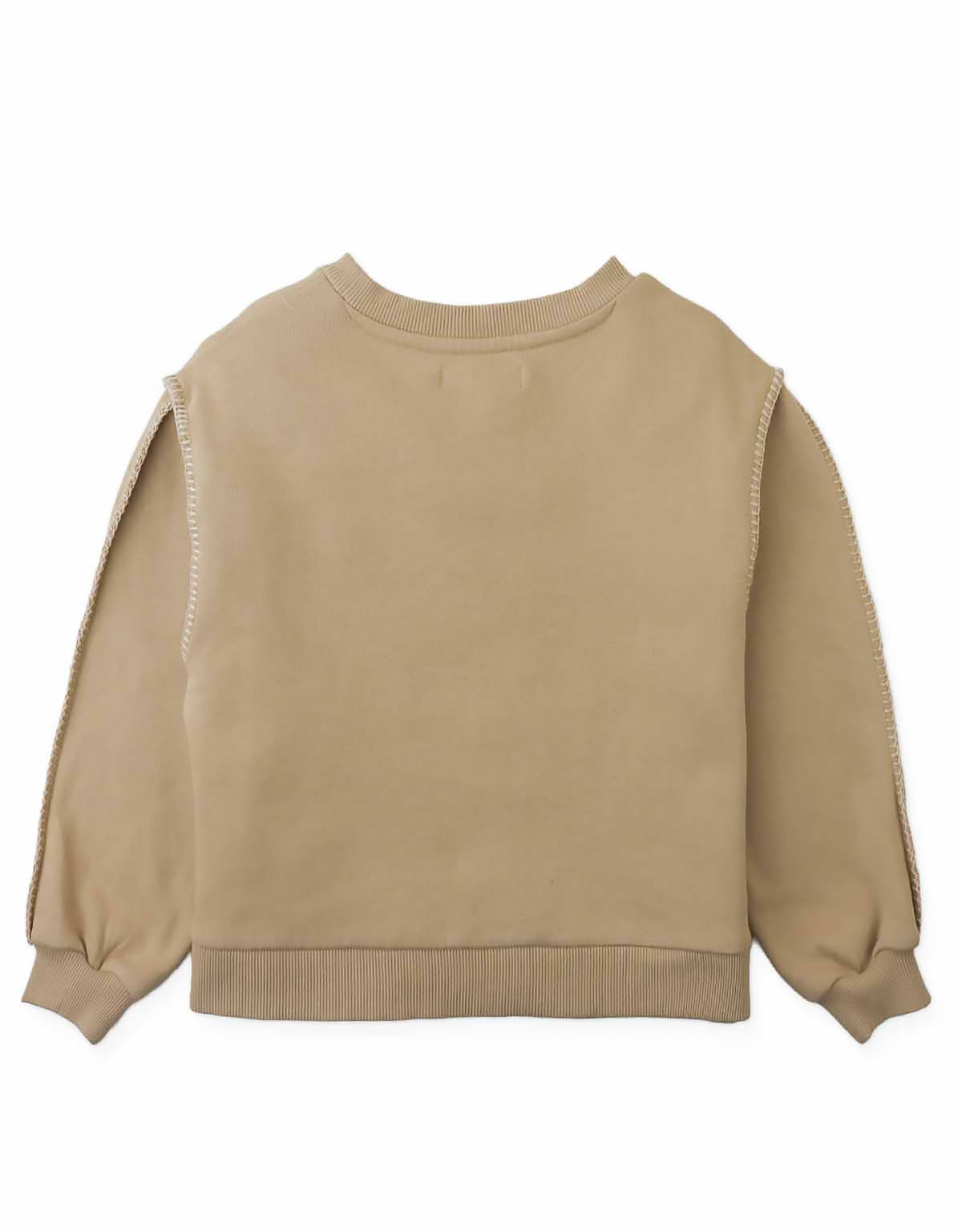 Faustina Sweater with Contrast Hand Blanket Stitching and Poodle Cheerful Appliqué (Beige)