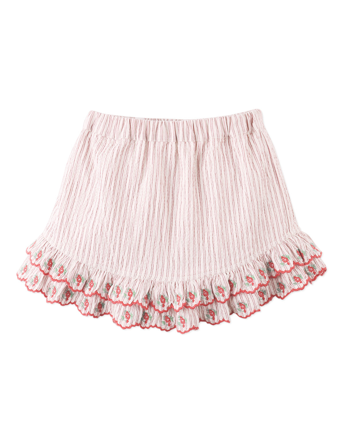Remi Ruffled Hem Skorts with Botanical Embroidery