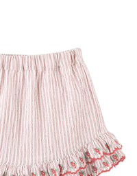 Remi Ruffled Hem Skorts with Botanical Embroidery