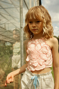 Pearl Smocked Halter Top with Large Flower Appliqué