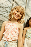 Pearl Smocked Halter Top with Large Flower Appliqué