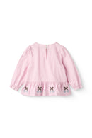 Houndstooth Blouse with Bottom Embroidery