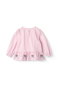 Houndstooth Blouse with Bottom Embroidery