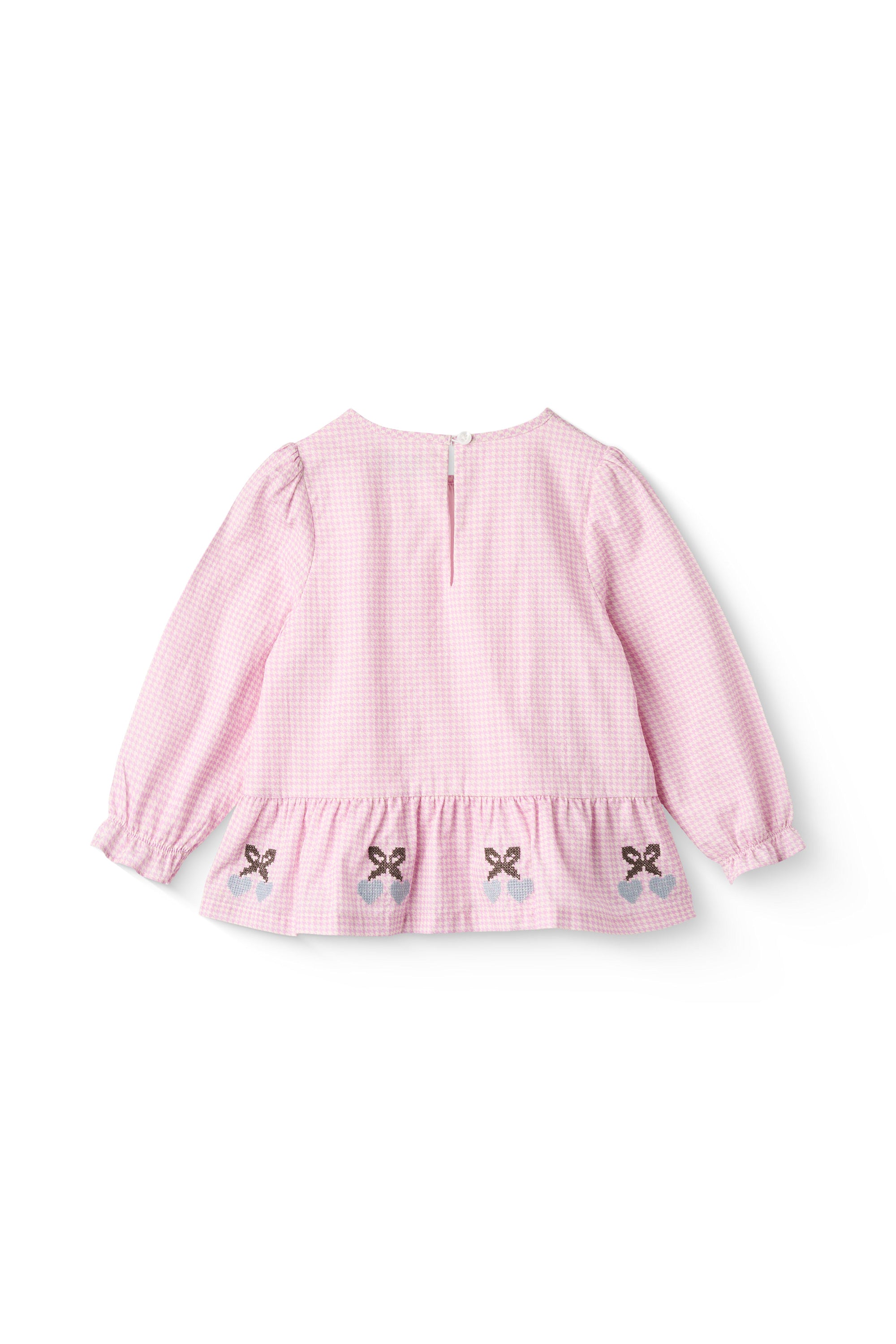 Houndstooth Blouse with Bottom Embroidery