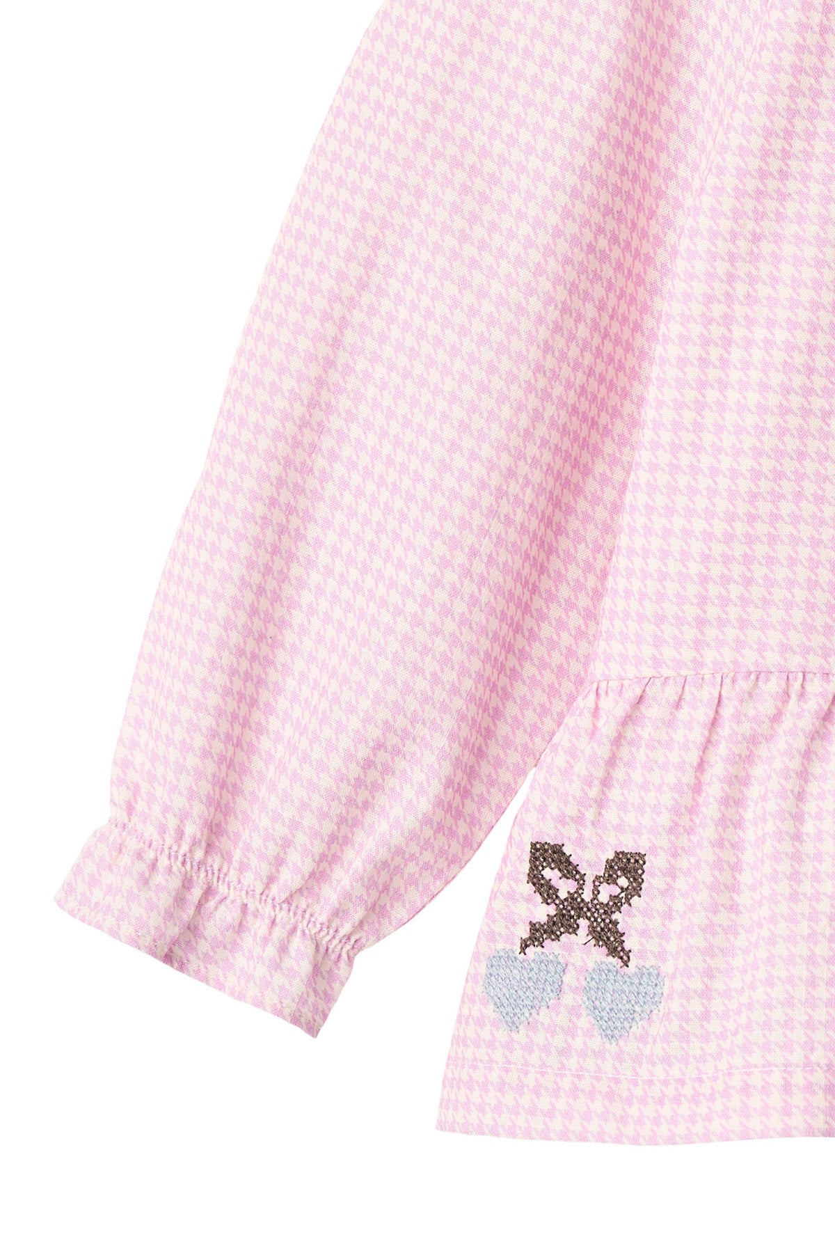 Houndstooth Blouse with Bottom Embroidery