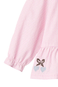 Houndstooth Blouse with Bottom Embroidery