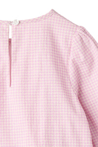 Houndstooth Blouse with Bottom Embroidery