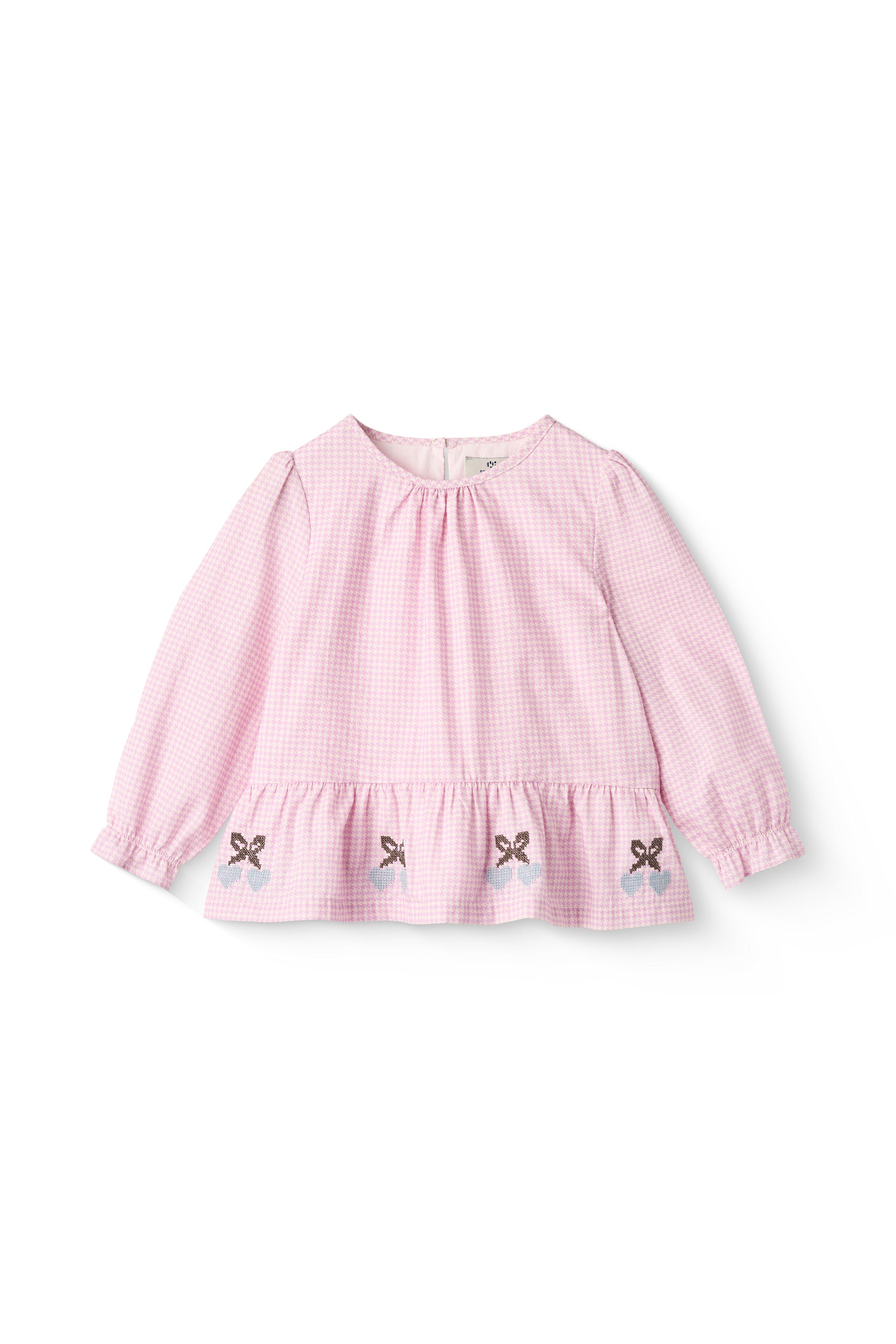 Houndstooth Blouse with Bottom Embroidery