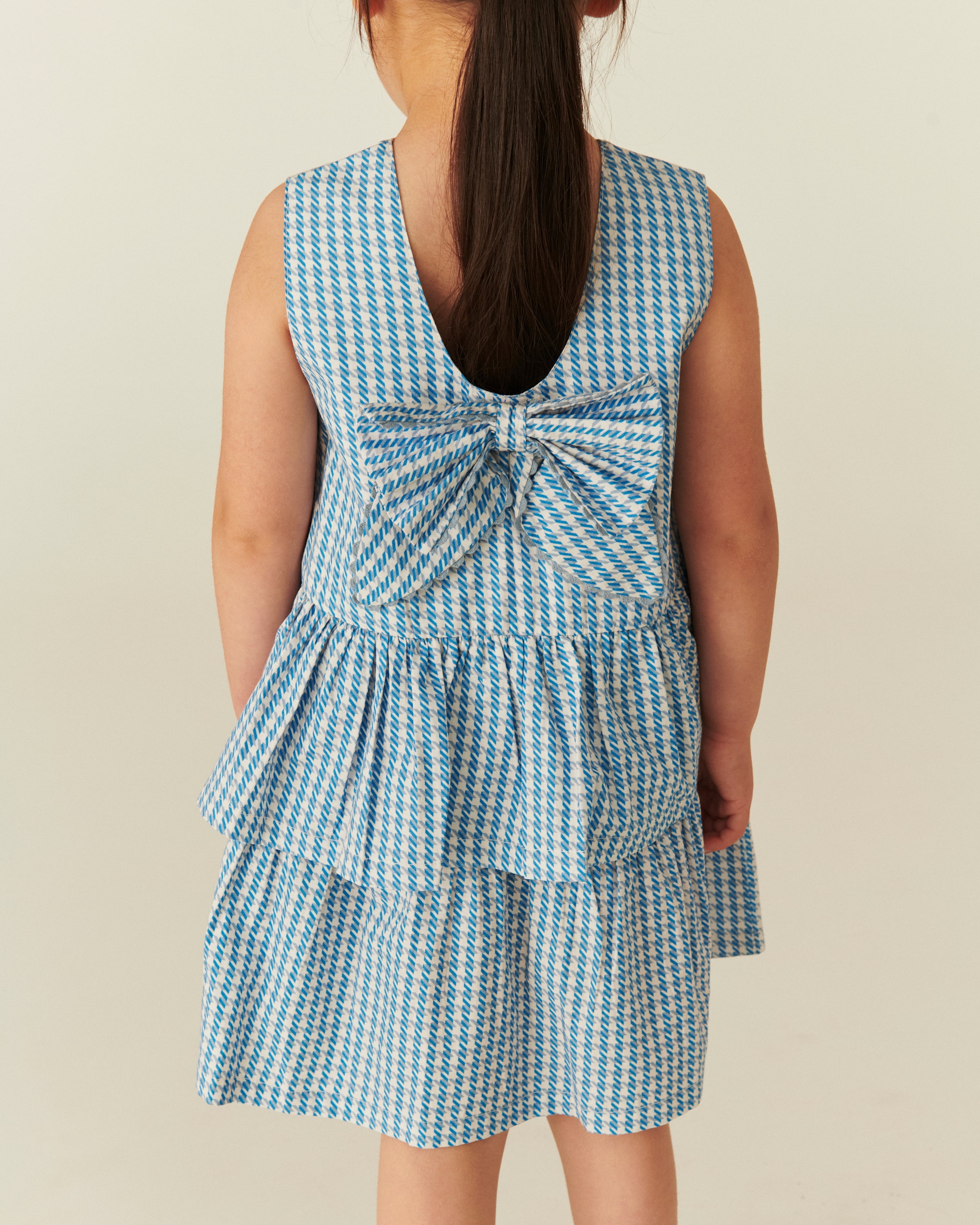 HOUNDSTOOTH DRESS W. BOW BLUE