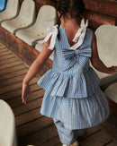 HOUNDSTOOTH DRESS W. BOW BLUE