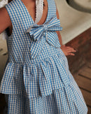 HOUNDSTOOTH DRESS W. BOW BLUE