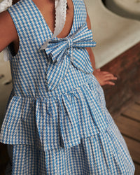 HOUNDSTOOTH DRESS W. BOW BLUE