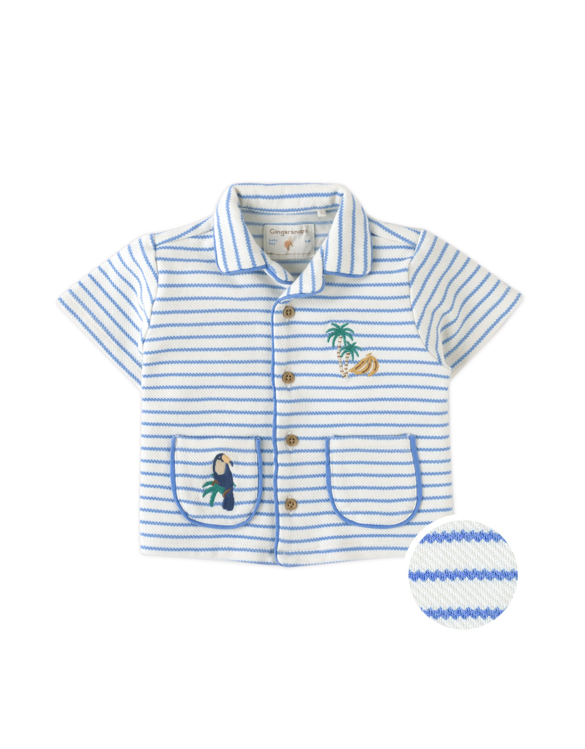 Baby Ben Striped Jersey Resort Polo With Banana & Toucan Embroidery
