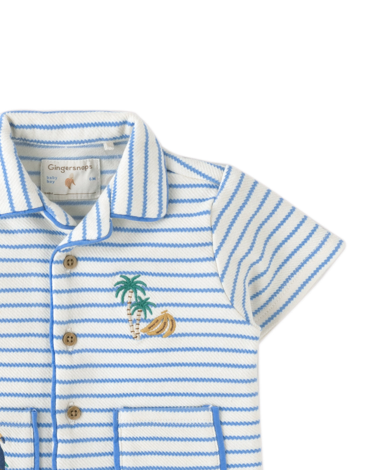 Baby Ben Striped Jersey Resort Polo With Banana & Toucan Embroidery