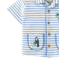 Baby Ben Striped Jersey Resort Polo With Banana & Toucan Embroidery