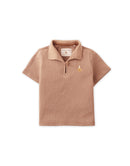 Baby Timmy Waffle Knit Polo Shirt With Banana Embroidery & Keyhole Placket