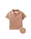 Baby Timmy Waffle Knit Polo Shirt With Banana Embroidery & Keyhole Placket