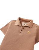Baby Timmy Waffle Knit Polo Shirt With Banana Embroidery & Keyhole Placket