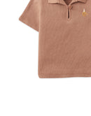 Baby Timmy Waffle Knit Polo Shirt With Banana Embroidery & Keyhole Placket