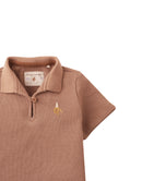 Baby Timmy Waffle Knit Polo Shirt With Banana Embroidery & Keyhole Placket