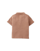 Baby Timmy Waffle Knit Polo Shirt With Banana Embroidery & Keyhole Placket