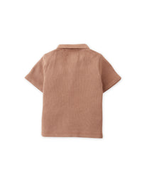 Baby Timmy Waffle Knit Polo Shirt With Banana Embroidery & Keyhole Placket