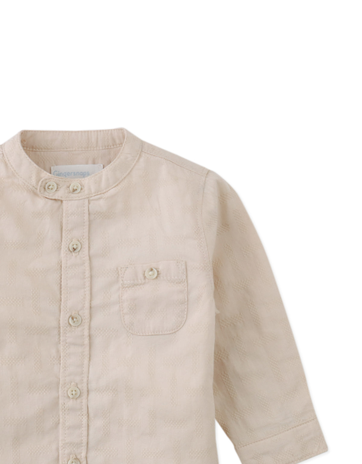 Baby Dot Textured Pattern Extended Collar Band Shirt