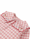 Baby Gracia Checkered Blouse with Poodle Embroidery and Scalloped Sailor Collar (Red)