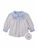 Baby Hester Striped Floral Blouse with Poodle Embroidery (Blue)