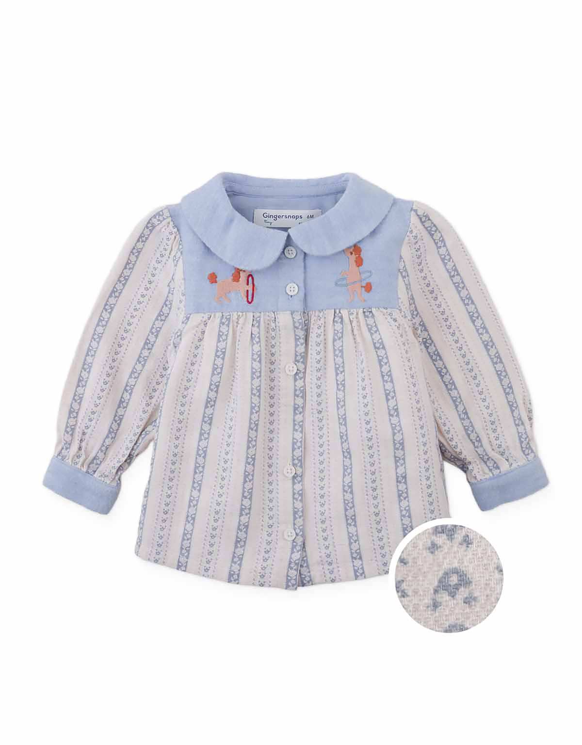 Baby Hester Striped Floral Blouse with Poodle Embroidery (Blue)