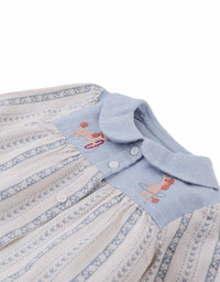 Baby Hester Striped Floral Blouse with Poodle Embroidery (Blue)