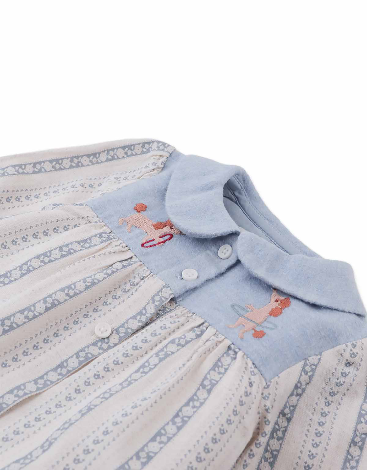 Baby Hester Striped Floral Blouse with Poodle Embroidery (Blue)