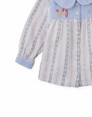 Baby Hester Striped Floral Blouse with Poodle Embroidery (Blue)