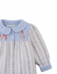 Baby Hester Striped Floral Blouse with Poodle Embroidery (Blue)