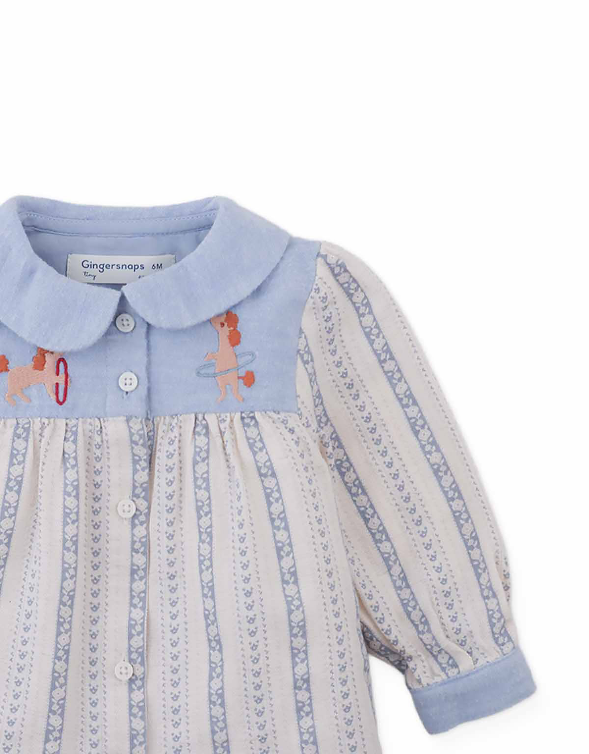 Baby Hester Striped Floral Blouse with Poodle Embroidery (Blue)