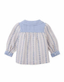 Baby Hester Striped Floral Blouse with Poodle Embroidery (Blue)