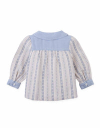Baby Hester Striped Floral Blouse with Poodle Embroidery (Blue)