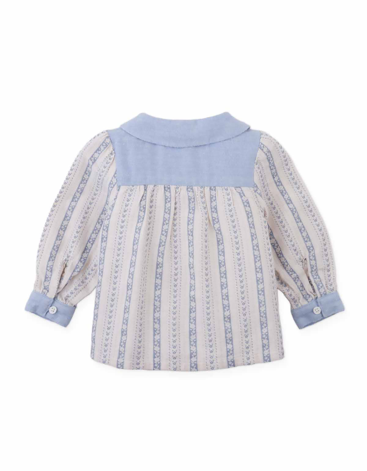 Baby Hester Striped Floral Blouse with Poodle Embroidery (Blue)
