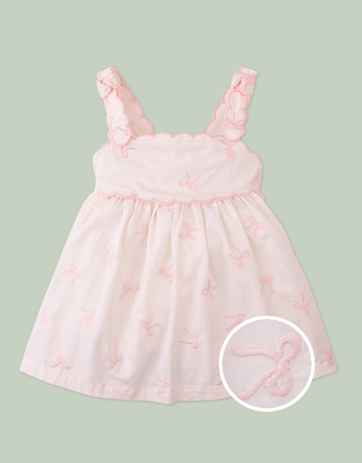 Baby Kara Poplin Dress with a Scalloped Top & Tie Straps