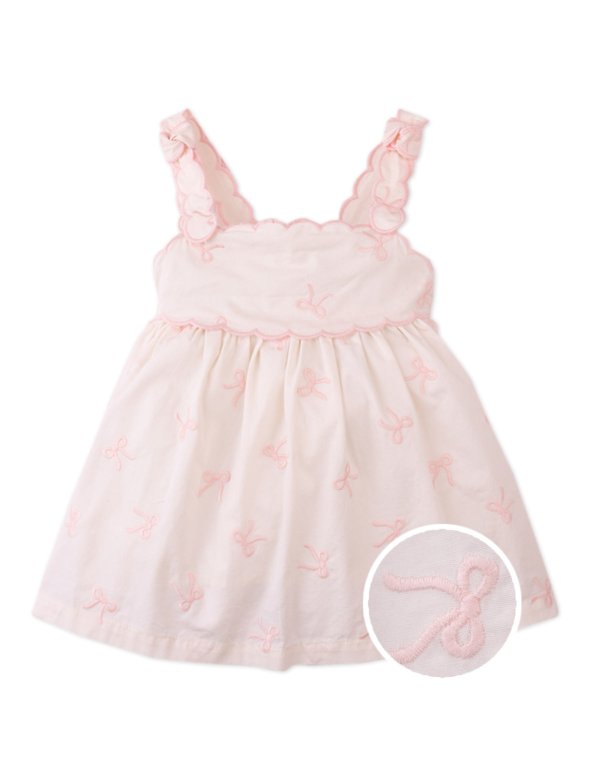 Baby Kara Poplin Dress with a Scalloped Top & Tie Straps