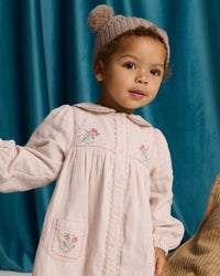 Baby Lottie Button-Down Dress with Cross-Stitch Embroidery (Peach)