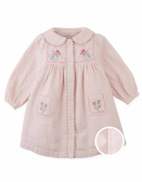 Baby Lottie Button-Down Dress with Cross-Stitch Embroidery (Peach)