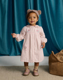 Baby Lottie Button-Down Dress with Cross-Stitch Embroidery (Peach)