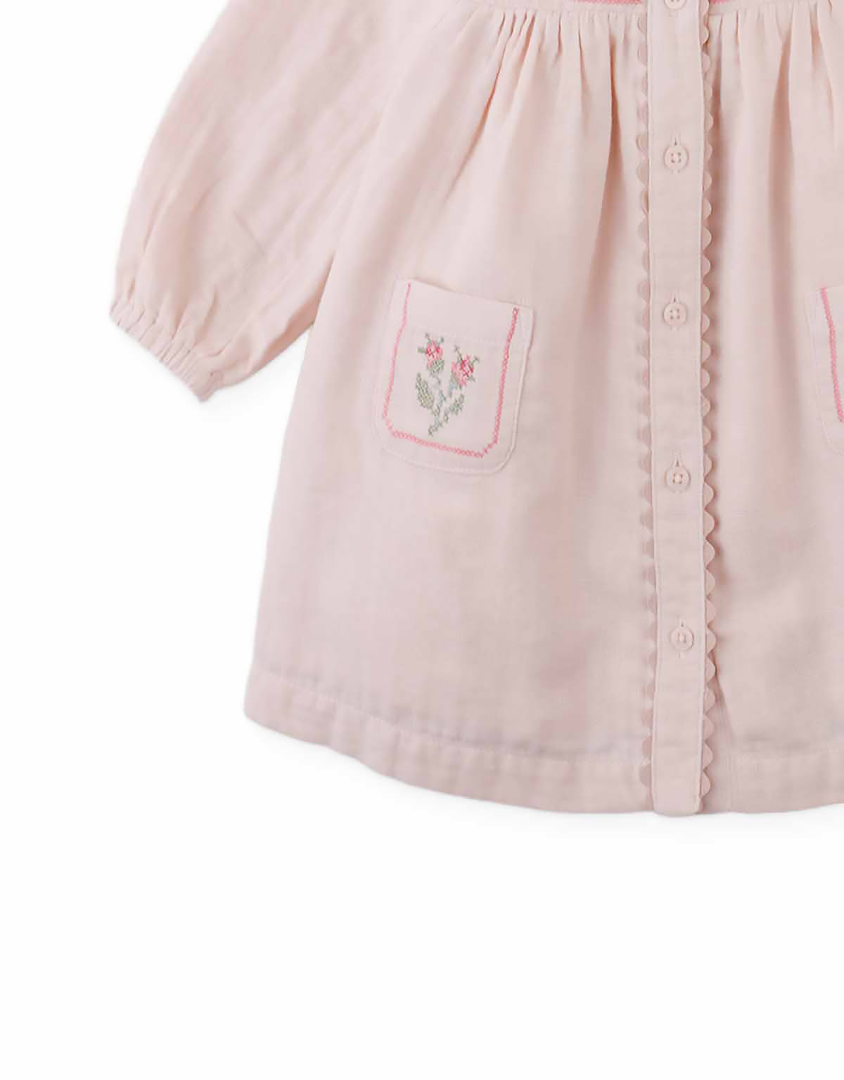 Baby Lottie Button-Down Dress with Cross-Stitch Embroidery (Peach)