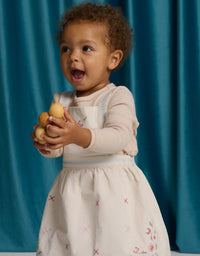 Baby Vera Cross-Stitch Embroidered Pinafore Dress and Inner Tee Set (Offwhite)