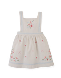 Baby Vera Cross-Stitch Embroidered Pinafore Dress and Inner Tee Set (Offwhite)