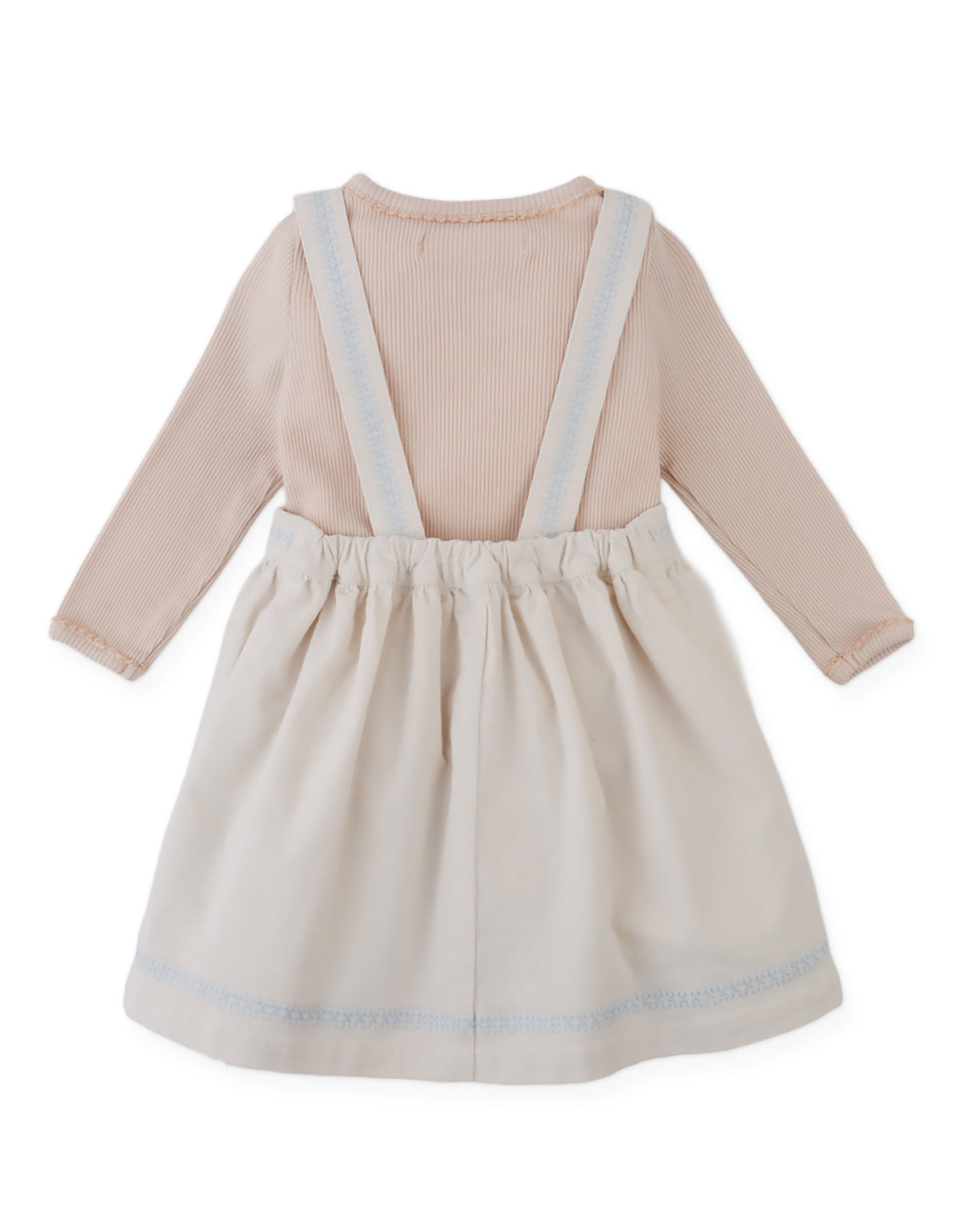 Baby Vera Cross-Stitch Embroidered Pinafore Dress and Inner Tee Set (Offwhite)