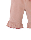 Baby Bessie Pants with Scallop- Embroidered Hem, Ruffles, and Hand- Embroidered Velvet Heart Plushie (Pink)