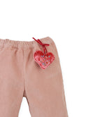 Baby Bessie Pants with Scallop- Embroidered Hem, Ruffles, and Hand- Embroidered Velvet Heart Plushie (Pink)